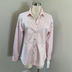 NEW Foxcroft Heritage Womens 10 Non Iron Blush Striped Button Up Shirt Blouse